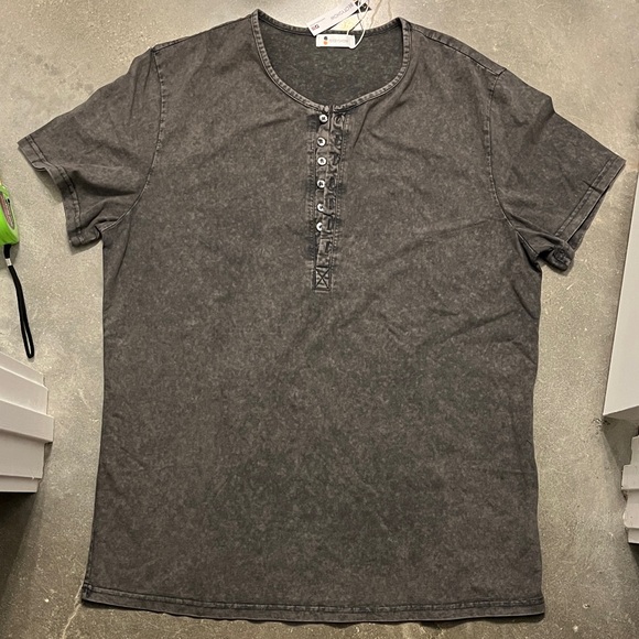 Gray Acid washed Henley Shirt - Picture 1 of 7